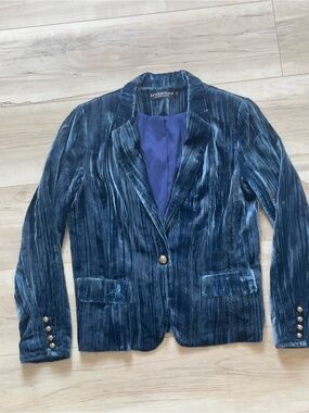 Alice & Trixie Blue Velvet Blazer with Gold Buttons